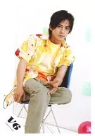 V6 / Junichi Okada / Whole Body / Sitting / Yellow Shirt / Left Hand Piece / White Background / Official Official photo