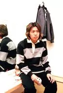 V6 / Takeshi Morita / Knee-Up / Sitting / Costume Stripe Black Gray / Right Hand Can / Right Eye / Mirror Behind / No Frame / Official Official photo