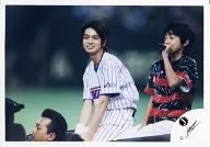 Arashi / Matsujun / Horizontal, Knee-High, Costume Baseball Uniform White, Blue, Left Facing, Riding in a car / Official Official photo