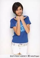 ° C-ute / Erika Umeda / Shirt Blue / Above the Knees / Both Hands Chin / Finger Stand / Background White / Official Official photo