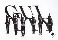 V6 / Gather (6 persons) / Horizontal, Whole body, Costume black, Right hand raised, Background white, "GUILTY" / Official Official photo