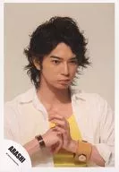 Arashi / Matsujun / Bust up shirt white / yellow / right hand goo / left hand par / under eyes / bracelet / background white / Official Official photo