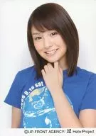 Berryz Kobo / Risako Sugaya / Bust up / T-shirt blue / Left wrist base / Background white / Official Official photo