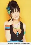 Berryz Kobo / Momoko Tsugunaga / Upper Body / Right Hand Cheek / Inner Blue / Black Stripe / Orange Ribbon / Background Yellow / Official Official photo