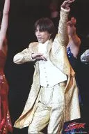 Kinki Kids / Koichi Domoto / Live Photo / Above the Knee / Jacket / Gold / Shirt White / Left Hand Raised / Right Hand Chest / Left Facing / Background Black / "Endless SHOCK" / 2L size official Official photo
