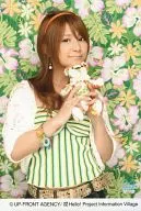 Morning Musume / Mari Yaguchi / Kneecap / Costume green white / Both hands Plush toy / Background green flower pattern / Postcard size / Alo-Hello