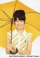 Berryz Kobo / Chinami Tokunaga / Costume Green. Orange, Upper body, Right Hand Umbrella, Background White / Official Official photo