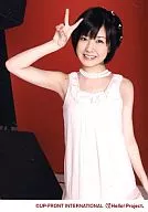 Berryz Kobo / Saki Shimizu / Upper body / Costume Pink / Right Hand Piece / Background Red / Official Official photo