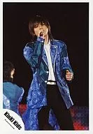 Kinki Kids / Koichi Domoto / Live Photo, Above the Knee, Costume Purple Black and White, Right Hand Microphone, Left Hand Raised, Background Black / Official Official photo