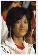 Hey! Say! JUMP / Hiroto Nakajima / Face-up, Jacket white, T-shirt red and white, Person behind / Official Official photo