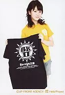 Berryz Kobo / Risako Sugaya / Above the Knee / Yellow T-Shirt / Both Hands T-Shirt / Black / 「 BKII 」 / Background white / Official Official photo