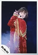 Kis-My-Ft2 / Taisuke Fujigaya / Live Photo / Above Knee / Costume Red / Gold / Right Hand Held / Earphone / Microphone / Background Black / Body Facing Right / Official Official photo