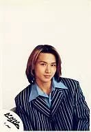 KinKi Kids / Koichi Domoto / Bust up / Costume Suit Striped Pattern / Shirt Blue / Background White / Official Official photo