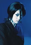 Miki Sato (Rukia Kutsuki) / Bust up / Costume Black / Front Face / Background Blue / Rock Musical Bleach Reflame