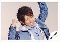 Kanjani Eight / Tadayoshi Okura / Horizontal, Bust up, Denim Jacket, Shirt light blue, Both Hands Up, Right Hand Fist, White Background / Official Official photo