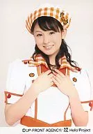 Berryz Kobo / Risako Sugaya / Bust Up / Costume White. Orange / Hat Check Pattern / Both Hands Breast / Official Official photo