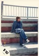 V6 / Takeshi Morita / Whole Body / Denim Jacket / Inner Black / Sitting on Stone Steps / Legs / Eye-Eye Right / Official Official photo