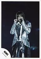 NEWS / Keiichiro Koyama / Costume Silver / Above Knee / Left Hand Microphone / Background Black / Live Photo / Official Official photo