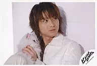 Kinki Kids / Koichi Domoto / Horizontal ・ Bust up ・ Costume white ・ Eye right ・ Cat carrying ・ Background white / Official Official photo