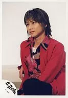 Kinki Kids / Koichi Domoto / Upper Body, Sitting, Costume Red, Pants Black, Background White, Left Hand arm rest, Eye Point Left / Official Official photo