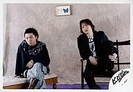 Kinki Kids / Koichi Domoto, Tsuyoshi Domoto / Horizontal, Knee-High, Costume blue black gray, Chair sitting, Background white / Official Official photo