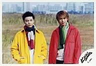 Kinki Kids / Koichi Domoto, Tsuyoshi Domoto / Horizontal, Waist, Costume yellow red, Muffler, Both hands pocket, Background outside / Official Official photo