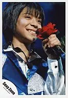 SeXyzone / Satoshi Matsushima / Live photo, bust up, costume silver. blue, left hand microphone, red flower / Official Official photo