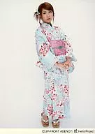 Morning Musume / Mari Yaguchi / Whole Body / Kimono Light Blue / Flower Pattern / Both Hands Front / White Background / 2L Version / Official Official photo