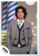 Arashi / Matsujun / Above knees / Both Hands Pocket / Suit Grey / Background Striped Object / Official Official photo