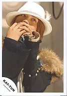 KAT-TUN / Hitoshi Akanishi / upper body / clothes and fur / hats and white / both hands microphone / above eyes / official Official photo