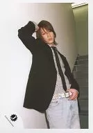 KAT-TUN / Kazuya Kamenashi / Above-the-knee / Costume black / grey / light blue / Necktie / Left hand belt / Right hand head / Background staircase / Official Official photo