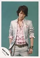 KAT TUN / Kazuya Kamenashi / Above Knee / Silver Jacket Costume / Background Green