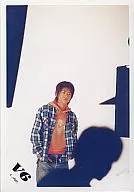 V6 / Tsuyoshi Morita / Above the Knees / Blue plaid Jacket / White Background / Both Hands Pants Pocket / / Official Official photo