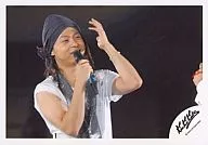 KinKi Kids / Domoto Go / Horizontal / Costume White / Left Hand Side Face / Right Hand Microphone / Background Black / Black Bandana / Official Official photo