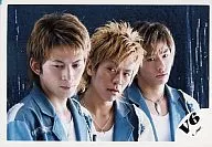 V6 / Okada-Morita-Miyake / Horizontal, Bust-up, Blue Jacket, Under Okada's Eyes / Official Official photo