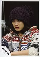 KAT TUN / Akanishi Jin / Bust Up / Red / White / Blue Mixed Color Sweater / Purple Knitted hat / Arm Band / Black Background / Left Facing / Official Official photo