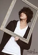 KAT TUN / Akanishi Jin / Upper body / Jacket black / white shirt / left hand frame / Background grey / Jin Akanishi Test Drive J to Us / Official Official photo