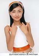 Yurina Kumai / Upper Body / Costume White / Orange / Head Orange Headband / fingers of both hands Standing / Background White / Mouth Closed / Official Official photo