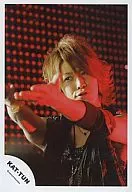 KAT-TUN / Kazuya Kamenashi / Bust Up / Black Vest / Both Hands Front / red light / Background Dotted Wall