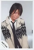 KAT-TUN / Kazuya Kamenashi / upper body / black and white sweater coat / black tie / both hands front