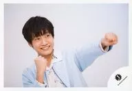 Kansai Johnnys Jr. / Sano 晶哉 / Horizontal ・ Bust up ・ Costume Light Blue ・ White ・ Both Hands Goo ・ Left Hand Up ・ Right Facing ・ Show Teeth ・ Background White / Kansai Johnnys Jr. "SPRING SPECIAL SHOW 2019" Goods Off Shot / Official Official photo