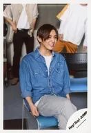 Hey! Say! JUMP / Ryosuke Yamada / Knee-Up, Sitting, Blue Costume, Denim, Pair Legs, Line Of Sight Right / Single "COSMIC ☆ HUMAN" MV & Jacque Shooting Off-Shot / Official Official photo