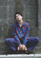 Tomoki Hirose / Whole Body / Costume Purple / Blue / Pattern Shirt / Squat / Between both hands and feet / Back Wall / 「 Tomoki Hirose Taipei Fan Event 2018 」 Bromide