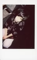 The Raid. / Tenshi / Knee-Up / Crouching / Costume Black / White / Both Hands Crotch / Leaning / Raw Cheki