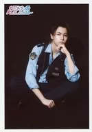 Super Express / Takashi (Takashi Matsuo) / Above the Knees / Light Blue Costume / Police Costume / Right Hand Knee / Left Hand Jaw / Background black / Special Official photo Set Takashi 23 rd Birth Anniversary Ver