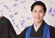 Kohei Hogetsu (秋英) / Horizontal, Bust up, Costume Black Blue, Right Hand Lift, Flower Petals, Background Grey, Character Tomoshot / Musical "Shabaake" Privilege Bromide