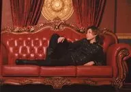 Yūsuke Yamaguchi / Horizontal, Full-Body, Costume Black, Lying on the floor, Standing on the right knee / GEKIIKE The 9th Main Performance "Jet-black War Flower" Individual Bromide