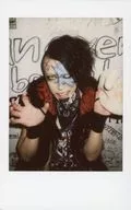 Child Dragon / Cam / Upper Body / Costume Black / Both Hands Par / Mouth Opening / Chin Pulling / Back Wall / Raw Cheki