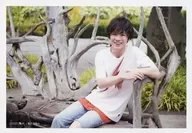 Seiya KONISHI / Horizontal, Knee-Up, Seated, Costume white, red, Both hands bent, Body facing left, Smile / "Watashi Tabi." in Singaporean Completion Announcement Event, Sales Official photo