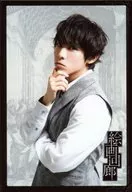 Subaru Hayama / Upper Body / Costume Gray / Left Facing / Right Hand Chin / Left Hand Body Front / Frame Black / Stage "Painting Corridor" Bromide